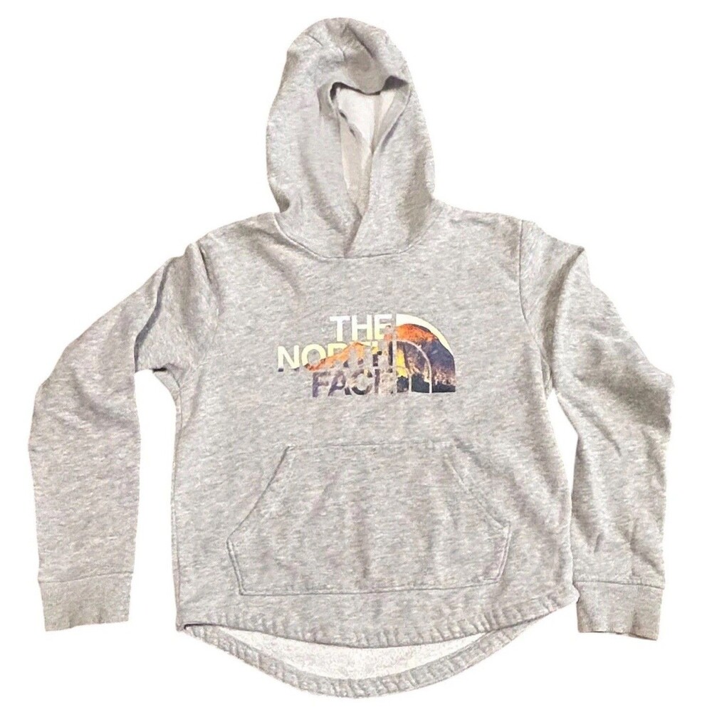 The North Face Hoodie Teen Girls L Gray Pullover Hiking Outdoors Logo Sweatshirt